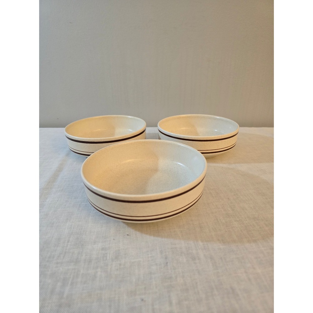 Lenox Temper-ware Cottonwood Cereal Bowls Tan Brown Striped Set of 3 6.5" EX